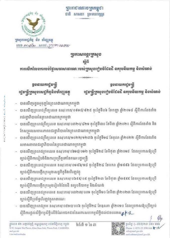 ការលើកលែងការបង់ថ្លៃសេវាសាធារណៈ_របស់ក្រសួងរៀបចំដែនដី